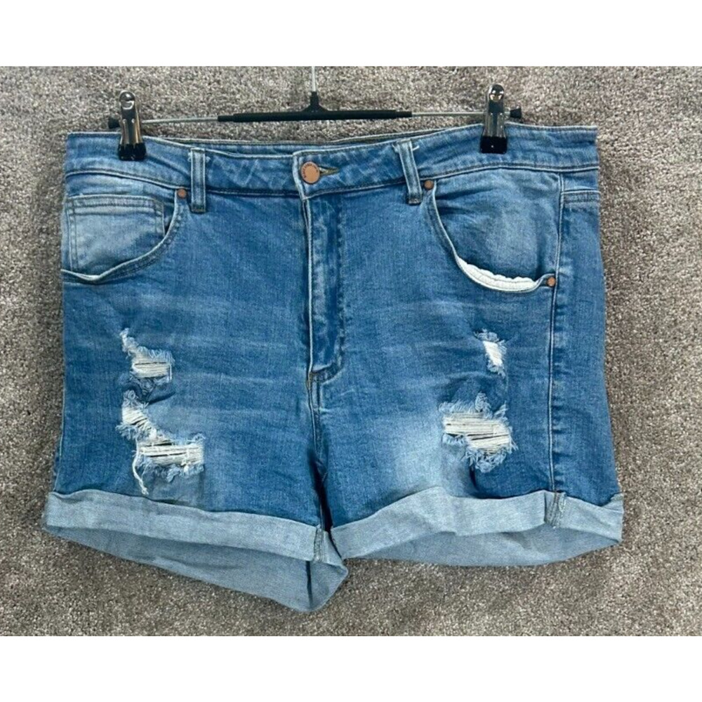 Black Label Shorts Womens 2XL‎ Blue Distressed C'est Toi Actual 36X4 Stretch